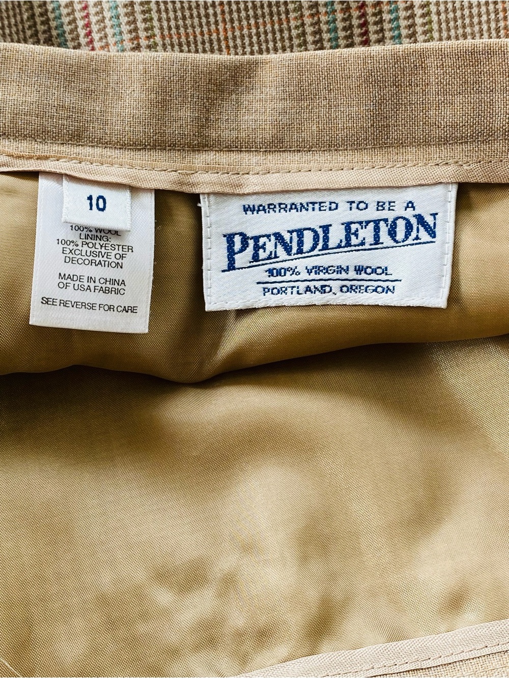Pendleton Virgin Wool Houndstooth Plaid Skirt with Floral Embroidery - Beige - Picture 2 of 9